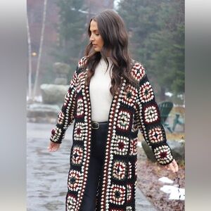 Saachi Cardigan Crochet Duster Knit‎ Holiday Colors One Size NWT